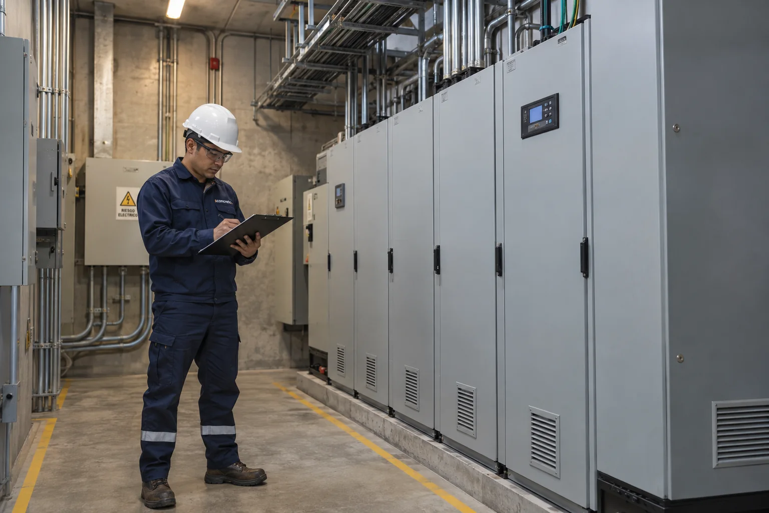 Tablero y distribución eléctrica en un cuarto técnico de referencia.